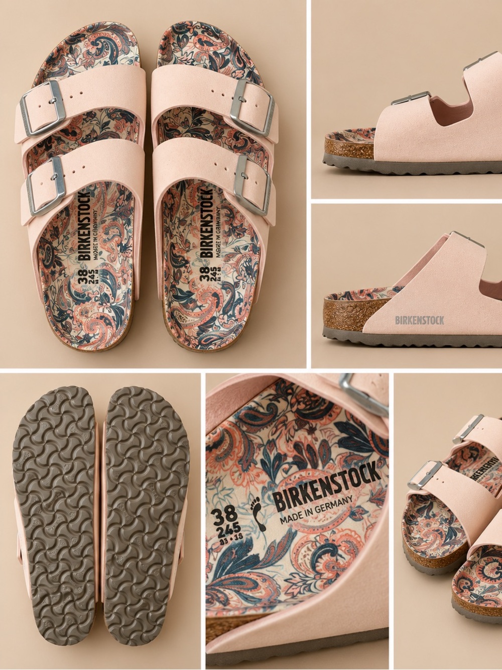 Birkenstock limited edition light pink and paisley vegan Arizona sandal